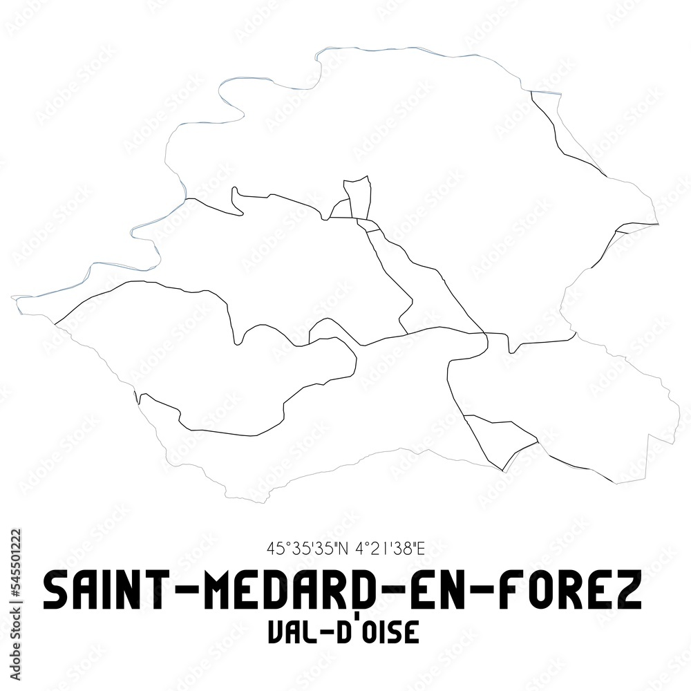 SAINT-MEDARD-EN-FOREZ Val-d'Oise. Minimalistic street map with black and white lines. SAINT-MEDARD-EN-FOREZ Val-d'Oise. Minimalistic street map with black and white lines.