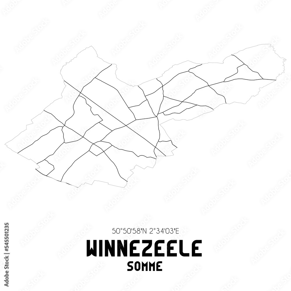 WINNEZEELE Somme. Minimalistic street map with black and white lines. WINNEZEELE Somme. Minimalistic street map with black and white lines.