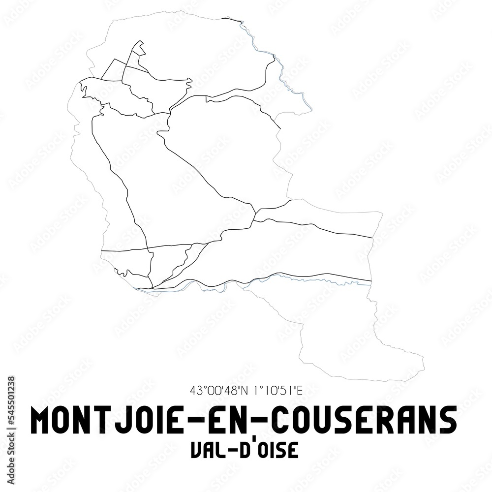 MONTJOIE-EN-COUSERANS Val-d'Oise. Minimalistic street map with black and white lines.