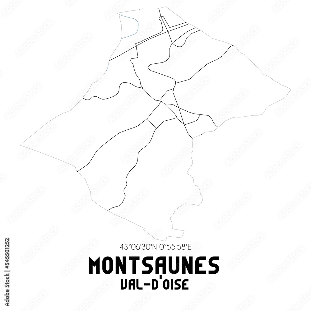 MONTSAUNES Val-d'Oise. Minimalistic street map with black and white lines. MONTSAUNES Val-d'Oise. Minimalistic street map with black and white lines.