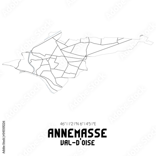 ANNEMASSE Val-d'Oise. Minimalistic street map with black and white lines. photo