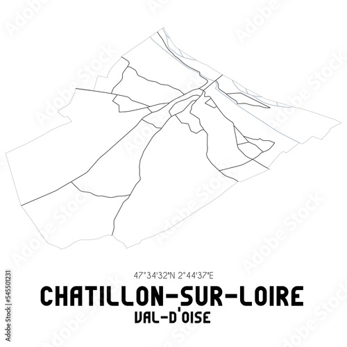 CHATILLON-SUR-LOIRE Val-d'Oise. Minimalistic street map with black and white lines.
