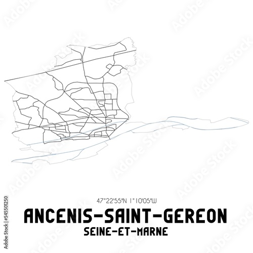 ANCENIS-SAINT-GEREON Seine-et-Marne. Minimalistic street map with black and white lines.
