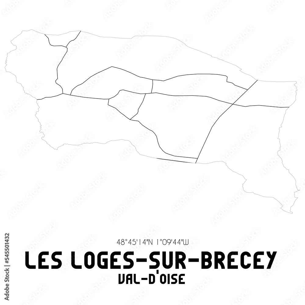 LES LOGES-SUR-BRECEY Val-d'Oise. Minimalistic street map with black and white lines.