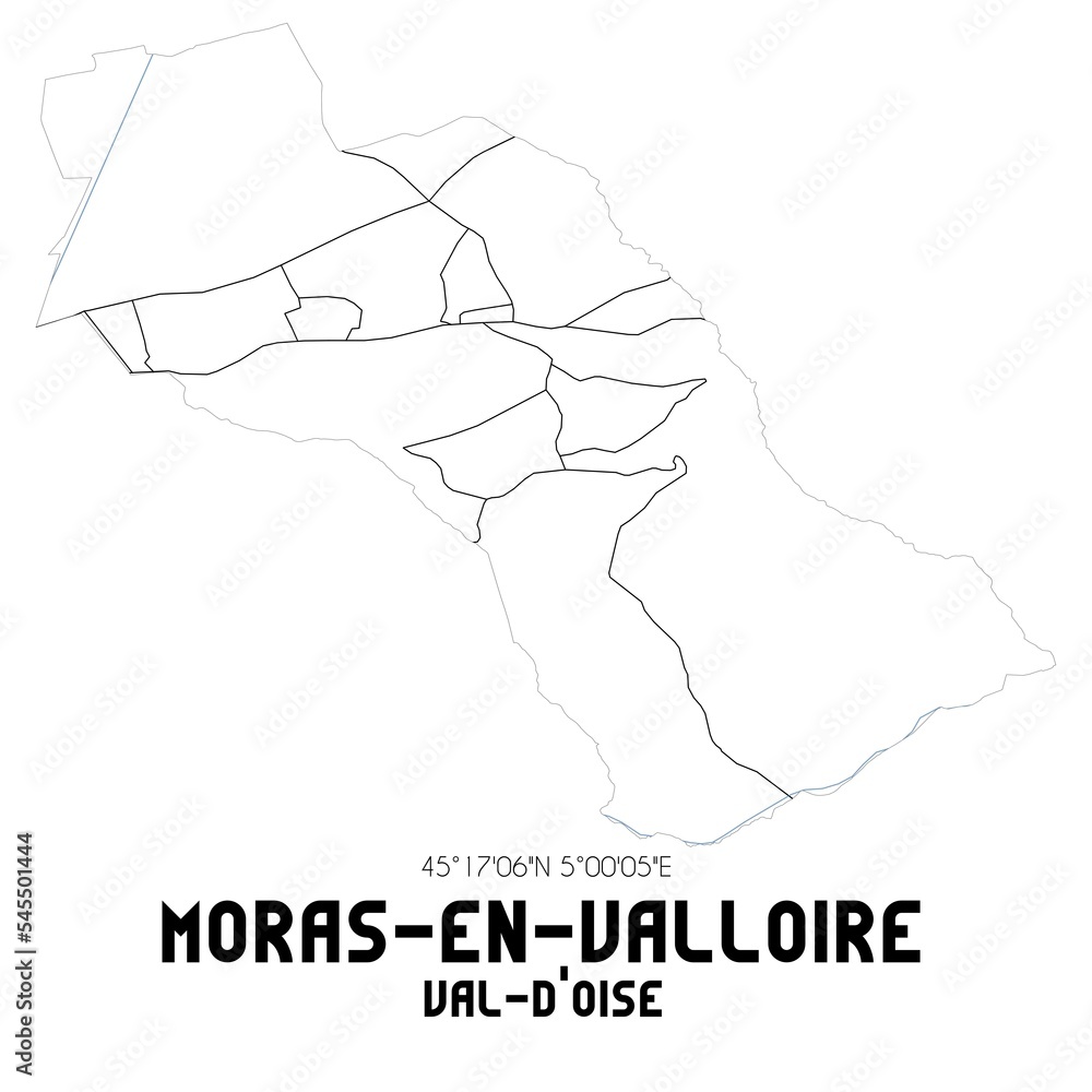 MORAS-EN-VALLOIRE Val-d'Oise. Minimalistic street map with black and white lines. MORAS-EN-VALLOIRE Val-d'Oise. Minimalistic street map with black and white lines.