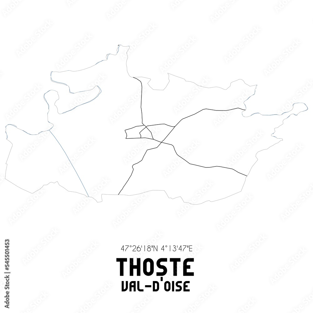 THOSTE Val-d'Oise. Minimalistic street map with black and white lines.