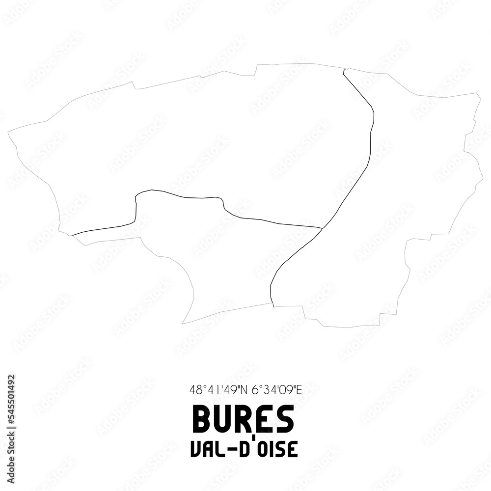 BURES Val-d'Oise. Minimalistic street map with black and white lines.