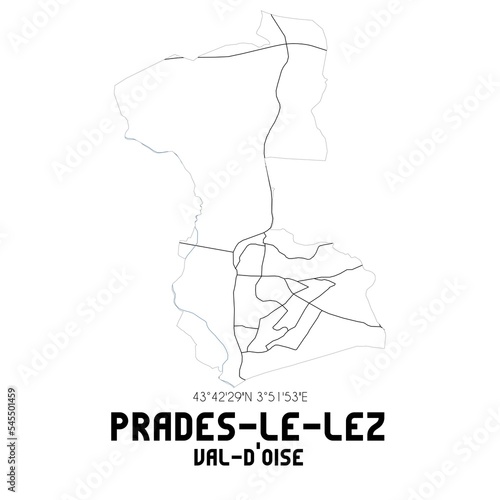 PRADES-LE-LEZ Val-d'Oise. Minimalistic street map with black and white lines.