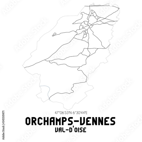 ORCHAMPS-VENNES Val-d'Oise. Minimalistic street map with black and white lines.