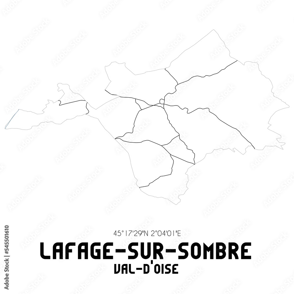 LAFAGE-SUR-SOMBRE Val-d'Oise. Minimalistic street map with black and white lines.