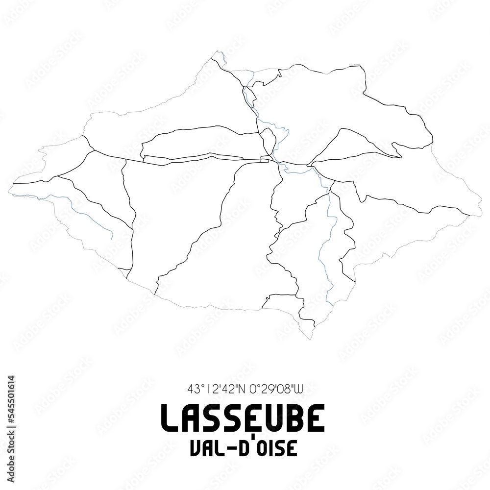 LASSEUBE Val-d'Oise. Minimalistic street map with black and white lines.