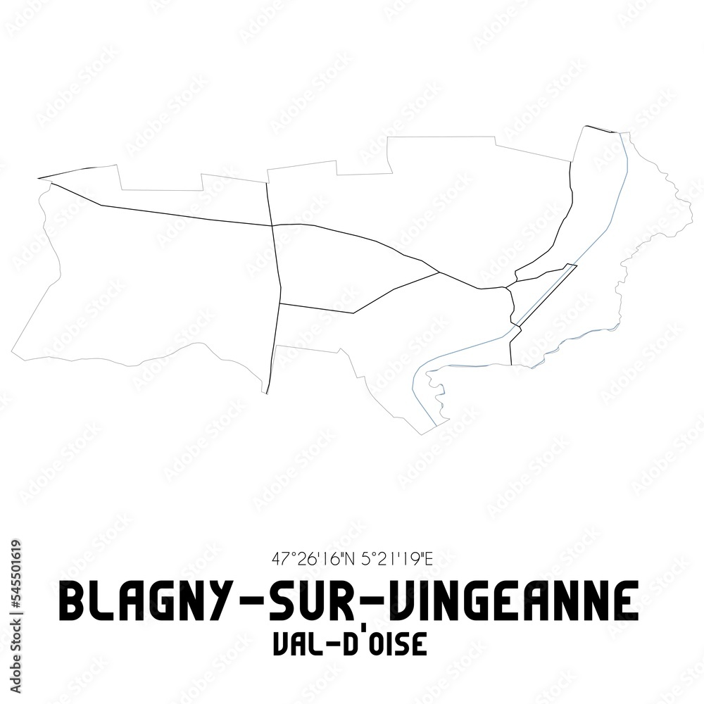 BLAGNY-SUR-VINGEANNE Val-d'Oise. Minimalistic street map with black and white lines.
