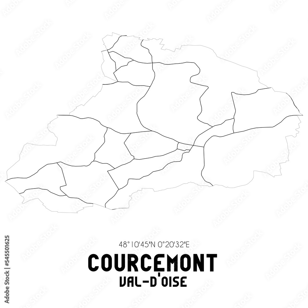 COURCEMONT Val-d'Oise. Minimalistic street map with black and white lines.