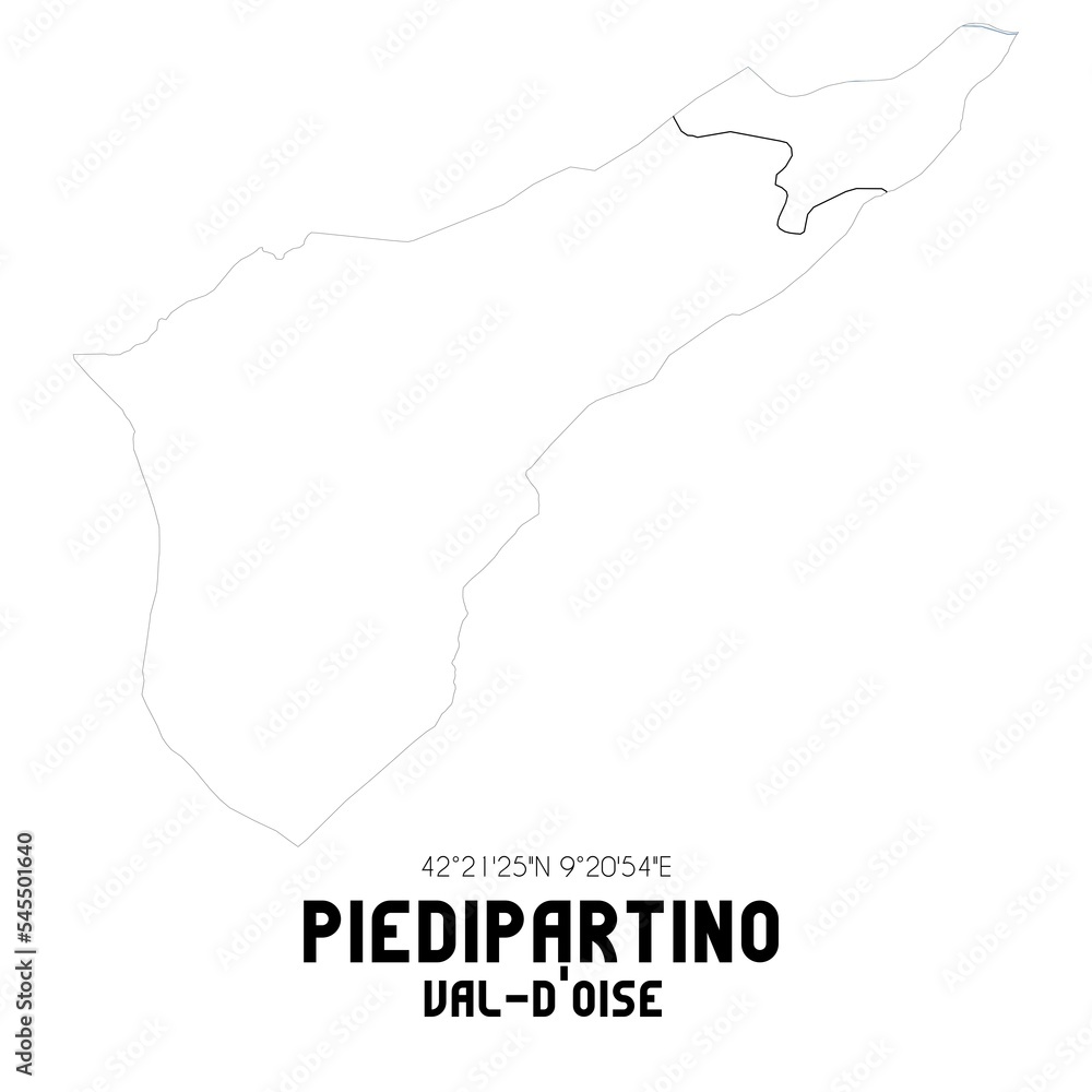 PIEDIPARTINO Val-d'Oise. Minimalistic street map with black and white lines.