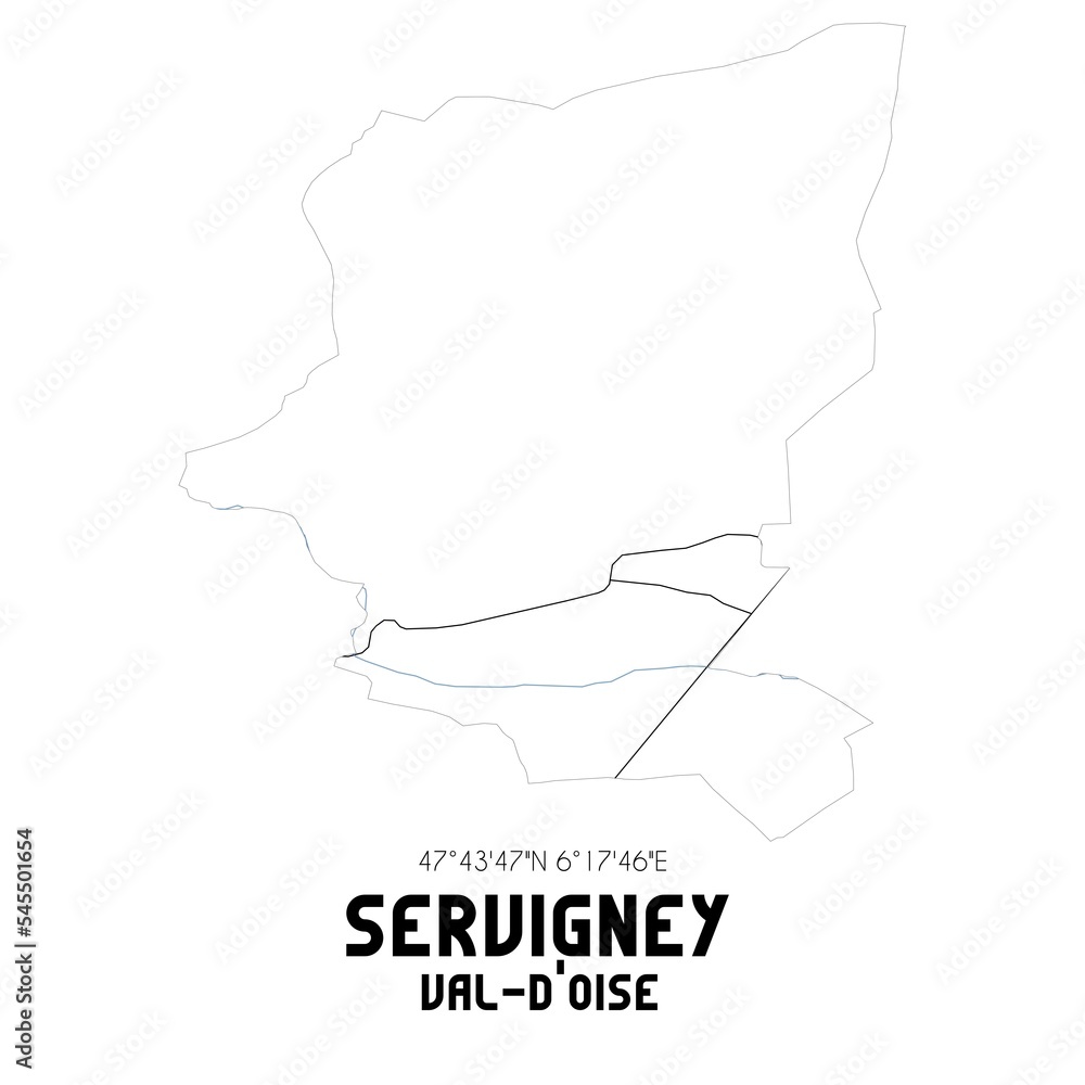 SERVIGNEY Val-d'Oise. Minimalistic street map with black and white lines.