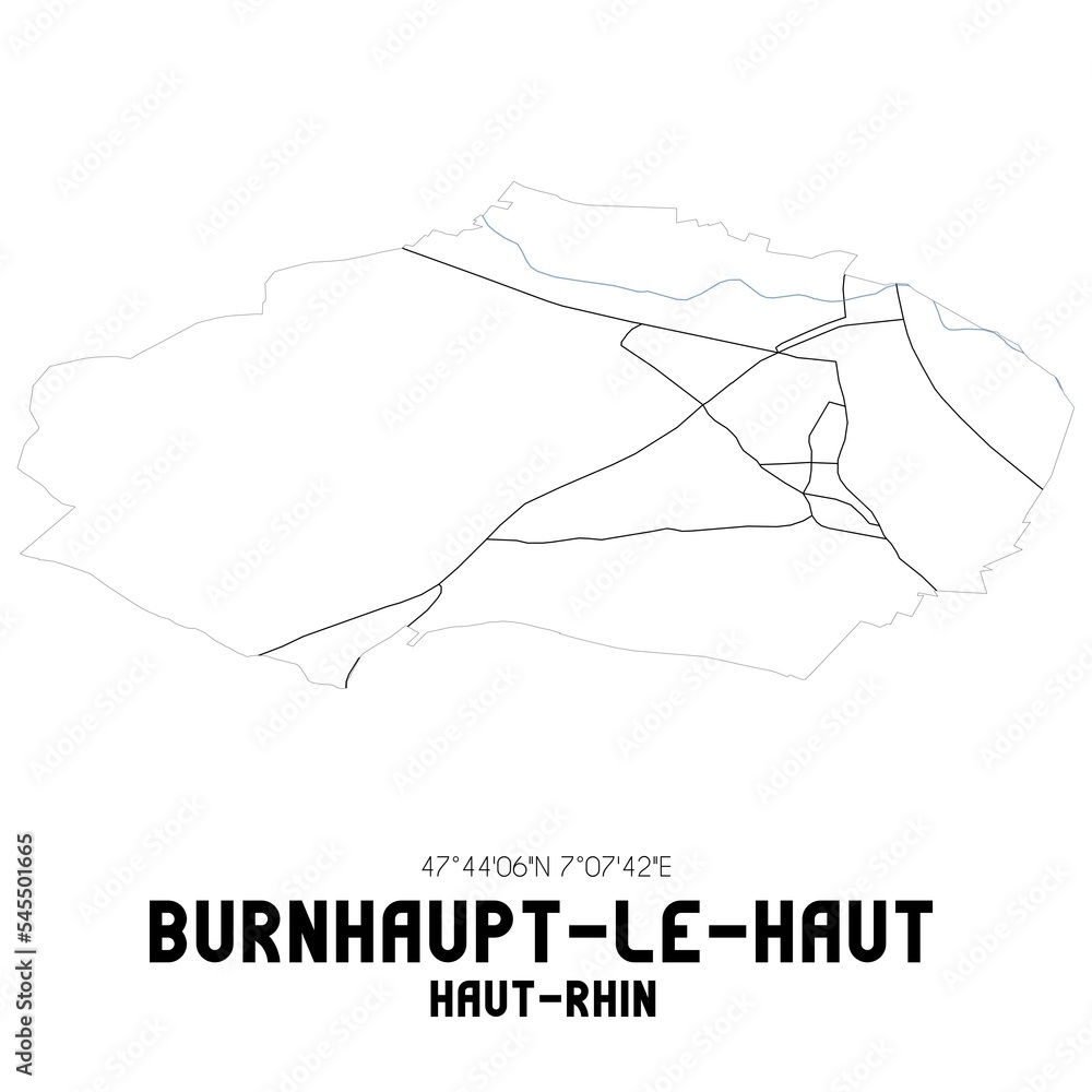 BURNHAUPTLEHAUT HautRhin. Minimalistic street map with black and