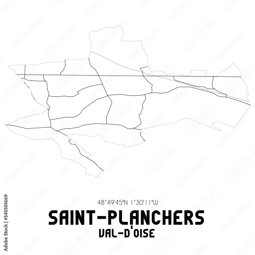 SAINT-PLANCHERS Val-d'Oise. Minimalistic street map with black and white lines. SAINT-PLANCHERS Val-d'Oise. Minimalistic street map with black and white lines.