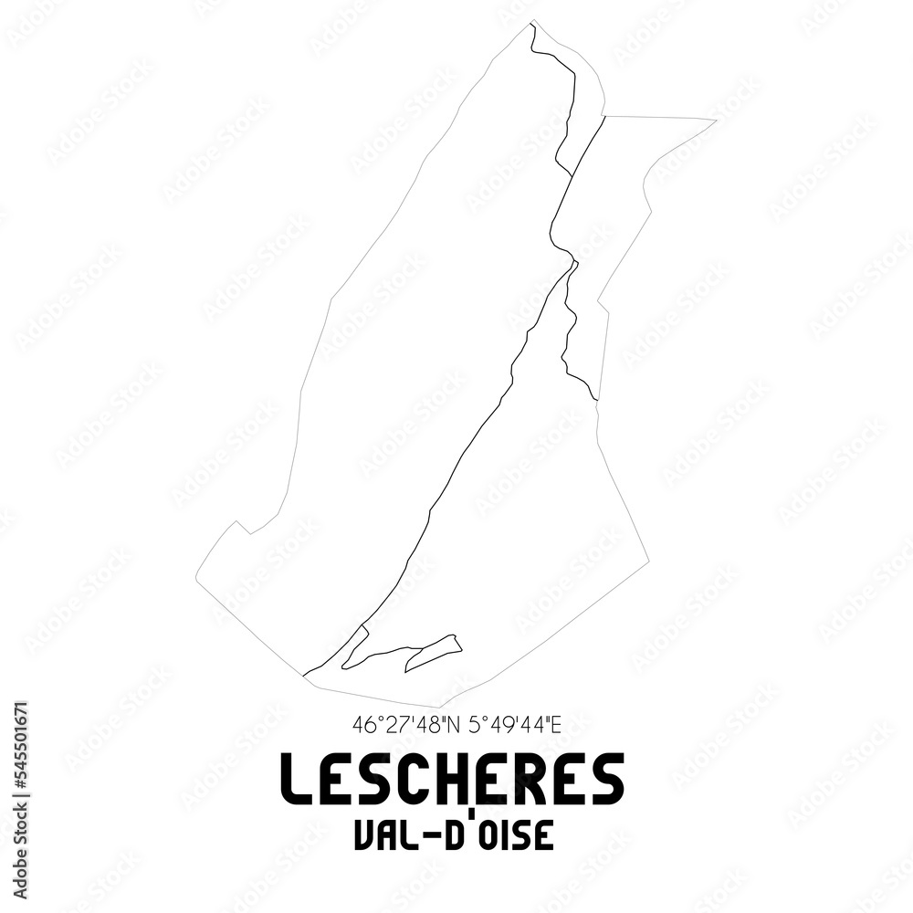 LESCHERES Val-d'Oise. Minimalistic street map with black and white lines. LESCHERES Val-d'Oise. Minimalistic street map with black and white lines.