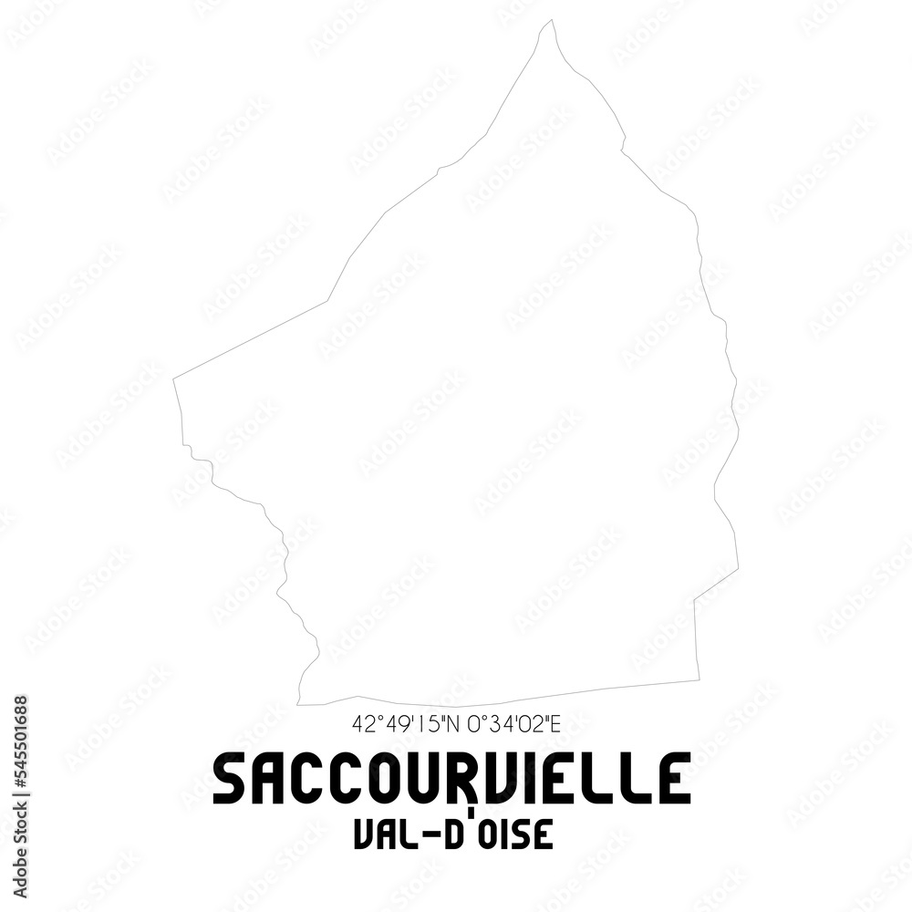 SACCOURVIELLE Val-d'Oise. Minimalistic street map with black and white lines.