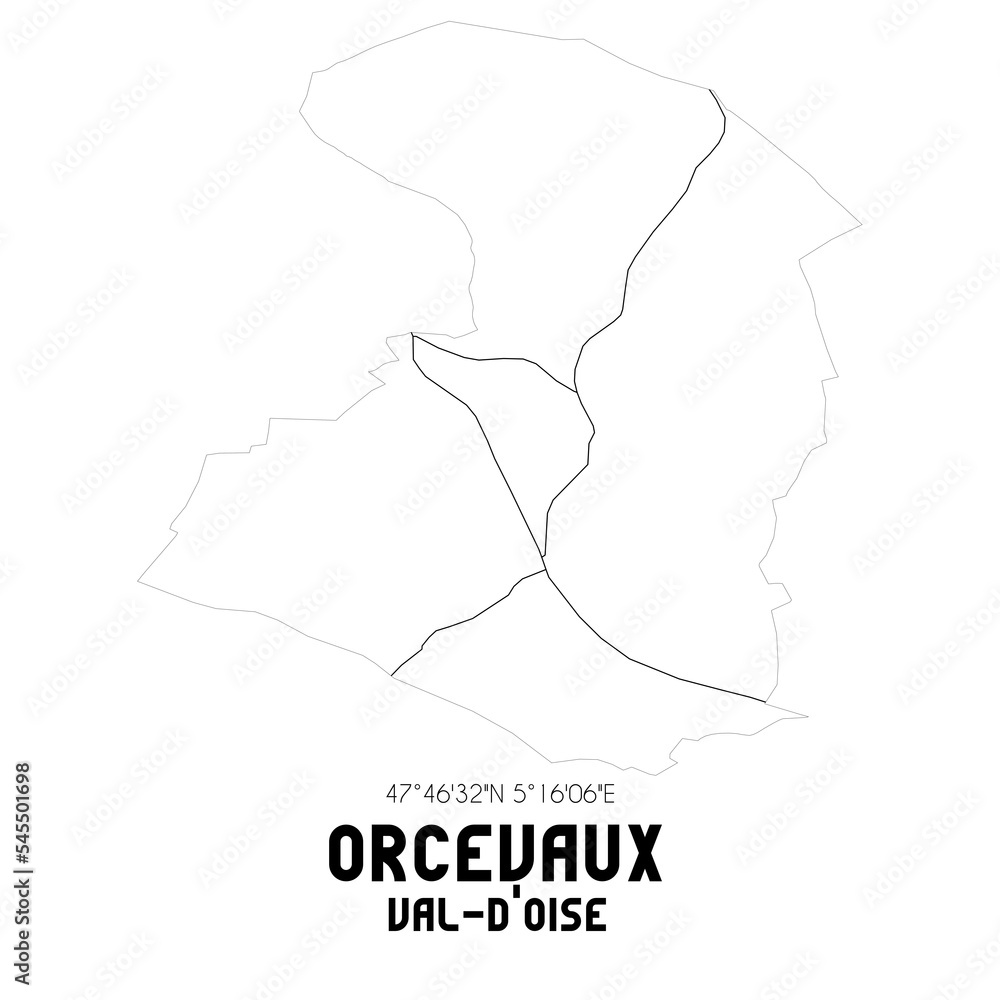 ORCEVAUX Val-d'Oise. Minimalistic street map with black and white lines.