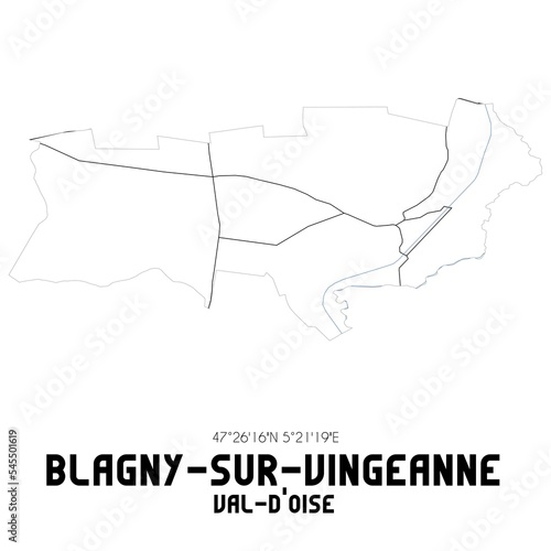 BLAGNY-SUR-VINGEANNE Val-d'Oise. Minimalistic street map with black and white lines.