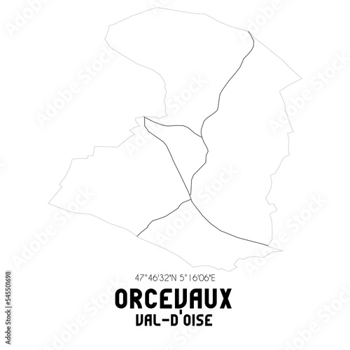 ORCEVAUX Val-d Oise. Minimalistic street map with black and white lines.