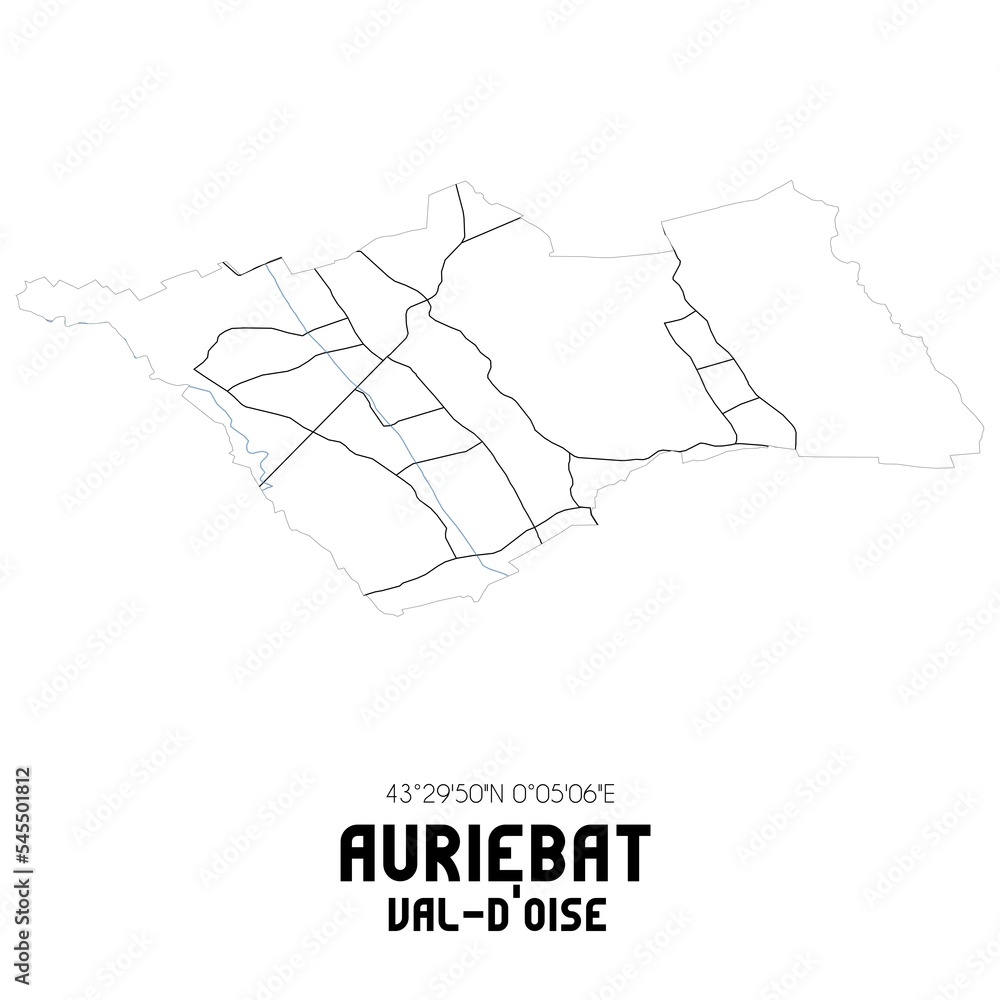 AURIEBAT Val-d'Oise. Minimalistic street map with black and white lines. AURIEBAT Val-d'Oise. Minimalistic street map with black and white lines.
