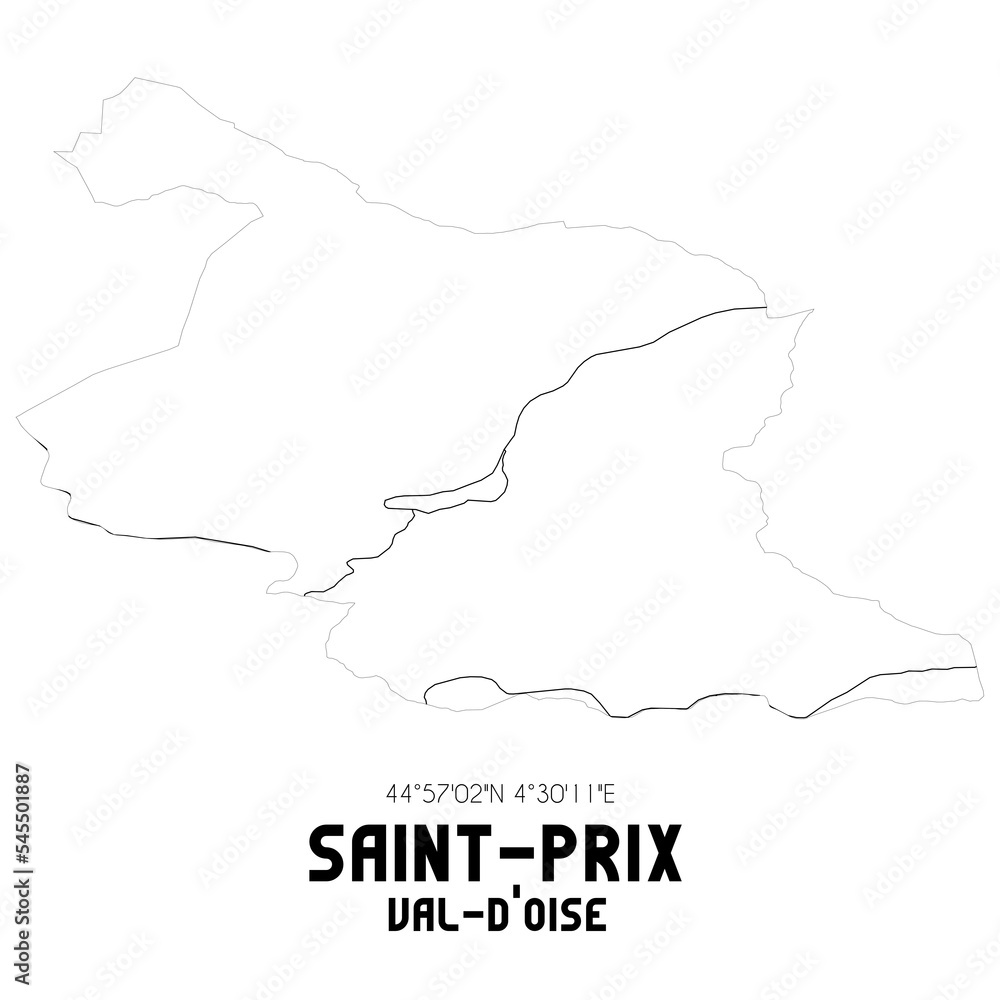 SAINT-PRIX Val-d'Oise. Minimalistic street map with black and white lines.