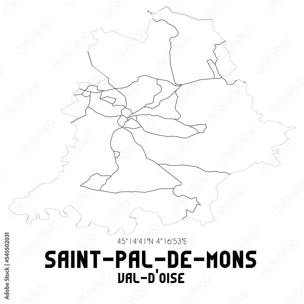 SAINT-PAL-DE-MONS Val-d'Oise. Minimalistic street map with black and white lines.