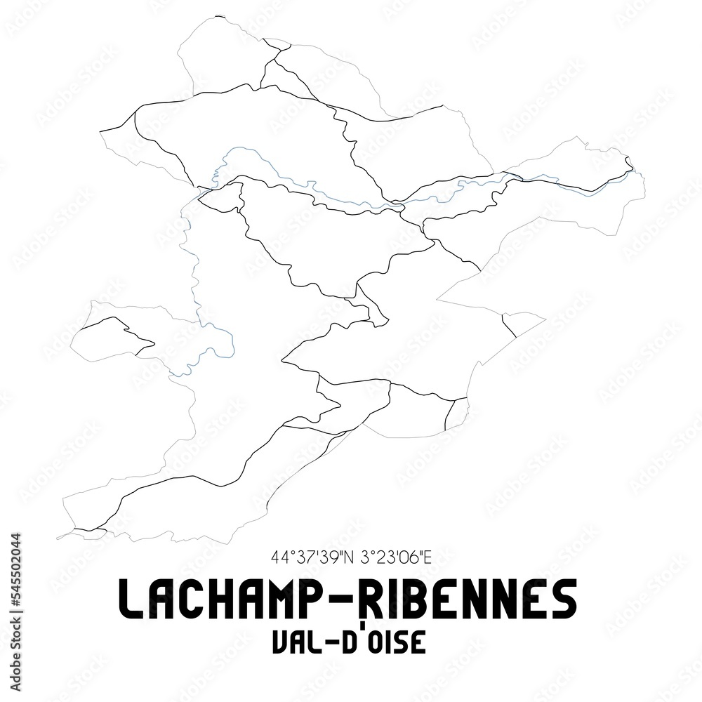 LACHAMP-RIBENNES Val-d'Oise. Minimalistic street map with black and white lines.