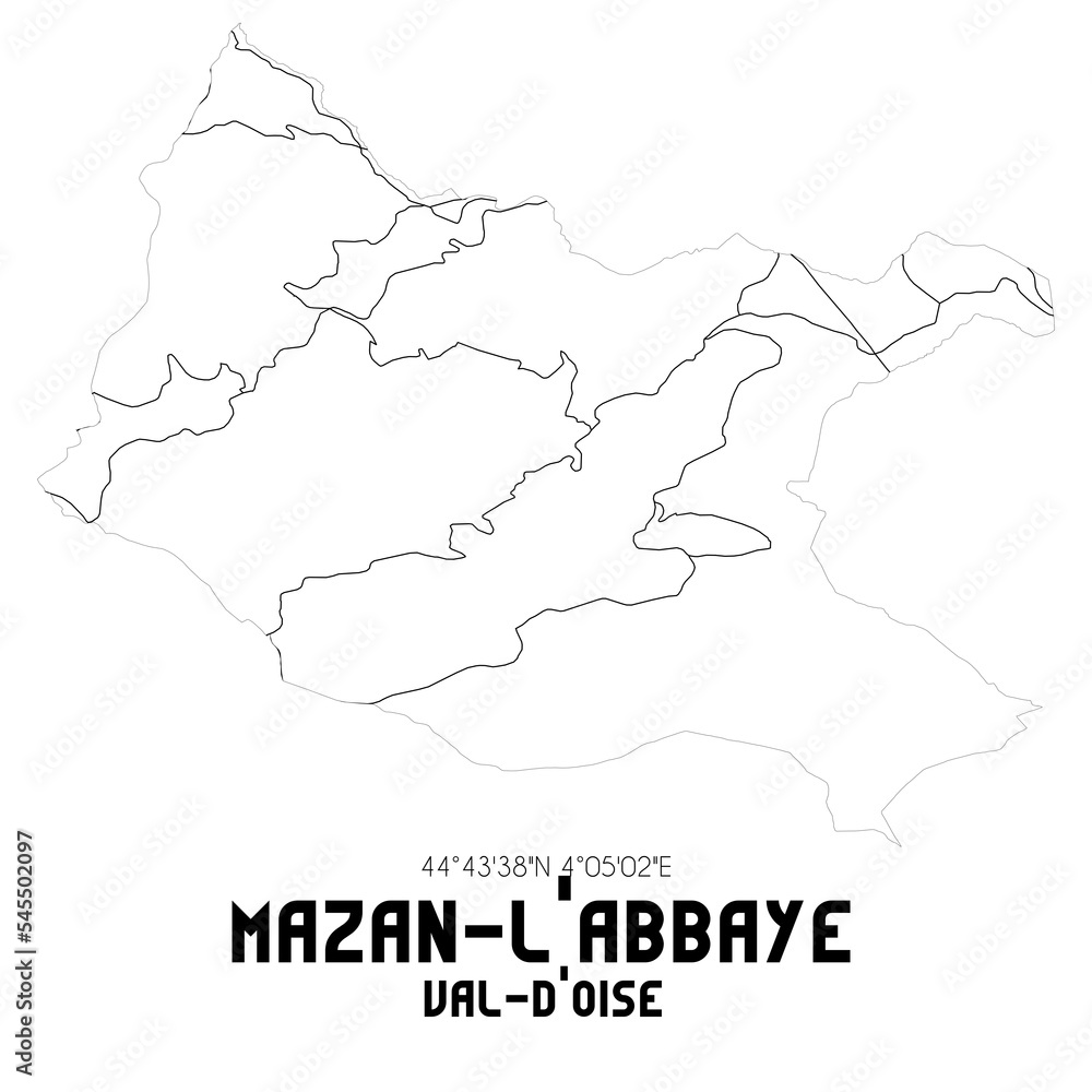 MAZAN-L'ABBAYE Val-d'Oise. Minimalistic street map with black and white lines.