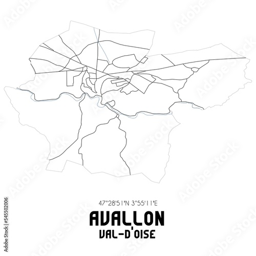 AVALLON Val-d Oise. Minimalistic street map with black and white lines.