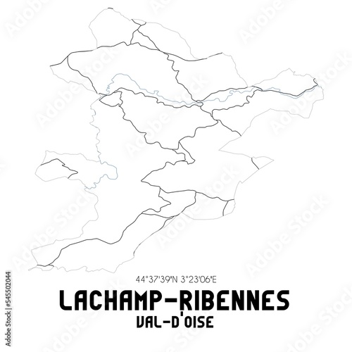 LACHAMP-RIBENNES Val-d Oise. Minimalistic street map with black and white lines.