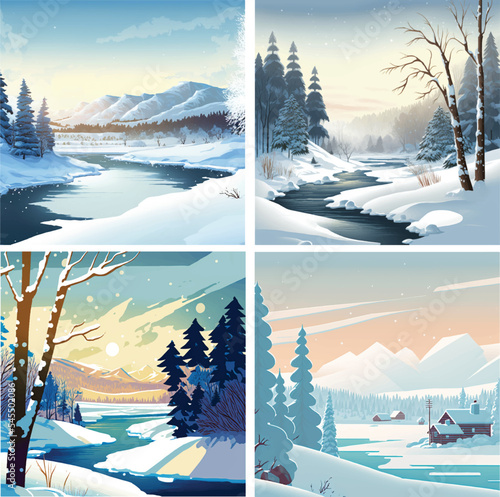 Vector illustration of winter landscape background, new year 2023