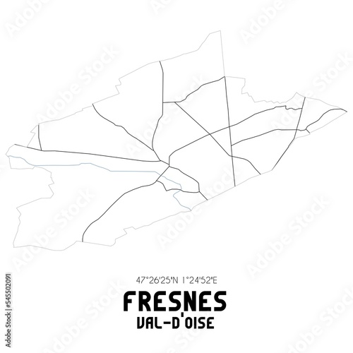 FRESNES Val-d'Oise. Minimalistic street map with black and white lines. photo