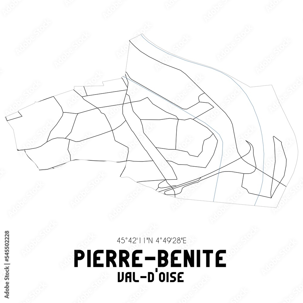 PIERRE-BENITE Val-d'Oise. Minimalistic street map with black and white lines.