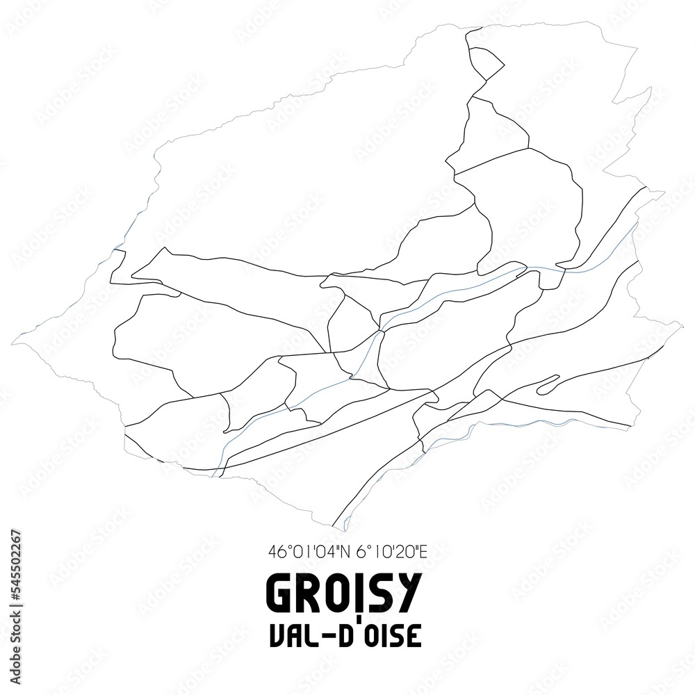 GROISY Val-d'Oise. Minimalistic street map with black and white lines. GROISY Val-d'Oise. Minimalistic street map with black and white lines.