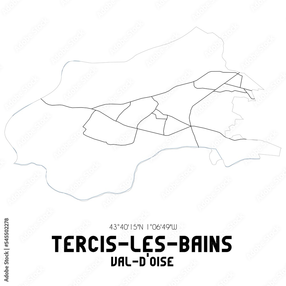 TERCIS-LES-BAINS Val-d'Oise. Minimalistic street map with black and white lines. TERCIS-LES-BAINS Val-d'Oise. Minimalistic street map with black and white lines.