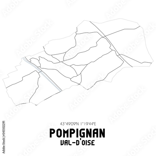 POMPIGNAN Val-d'Oise. Minimalistic street map with black and white lines.