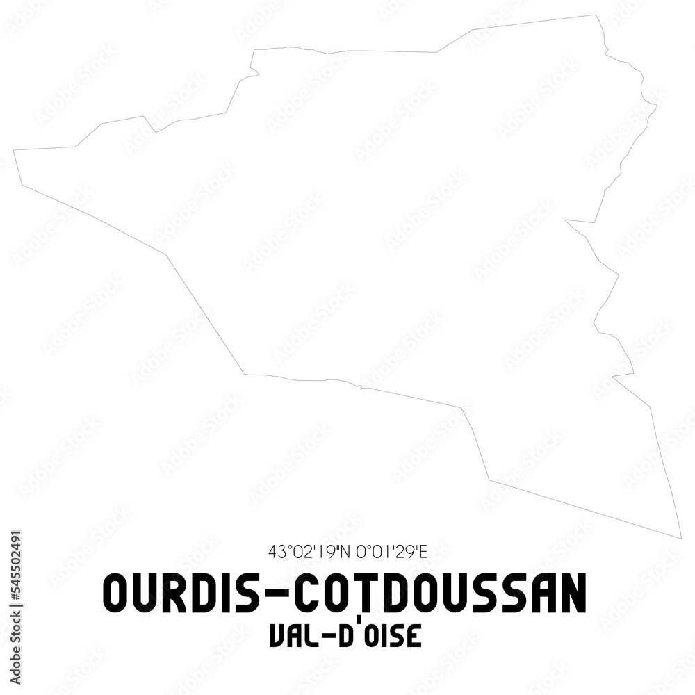 OURDIS-COTDOUSSAN Val-d'Oise. Minimalistic street map with black and white lines. OURDIS-COTDOUSSAN Val-d'Oise. Minimalistic street map with black and white lines.