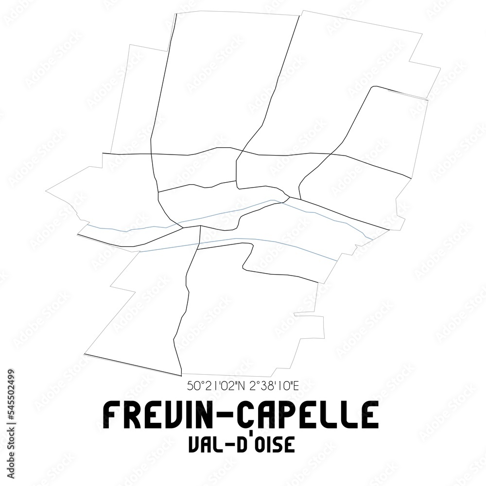 FREVIN-CAPELLE Val-d'Oise. Minimalistic street map with black and white lines. FREVIN-CAPELLE Val-d'Oise. Minimalistic street map with black and white lines.
