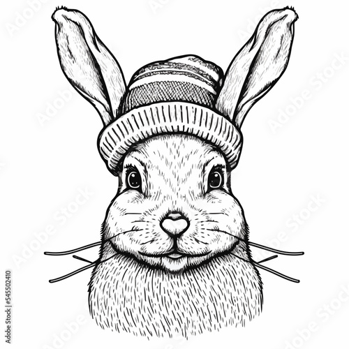 Coloring book style new year bunny rabbit illustration