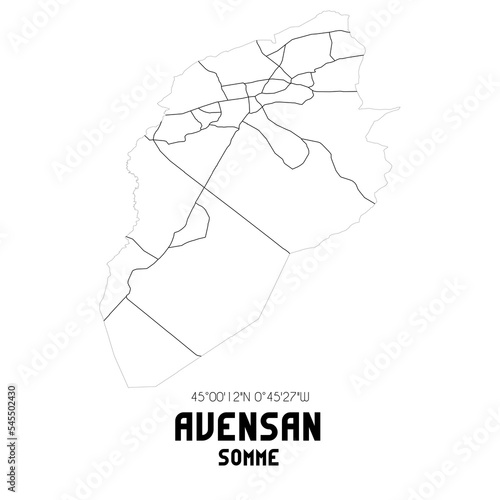 AVENSAN Somme. Minimalistic street map with black and white lines.