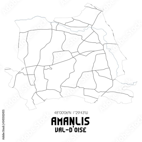 AMANLIS Val-d'Oise. Minimalistic street map with black and white lines.