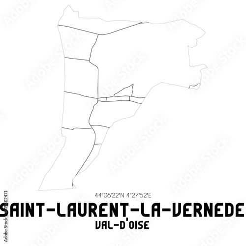 SAINT-LAURENT-LA-VERNEDE Val-d'Oise. Minimalistic street map with black and white lines.