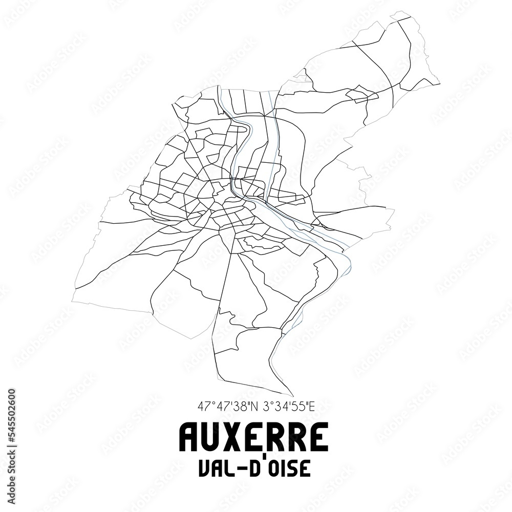 AUXERRE Val-d'Oise. Minimalistic street map with black and white lines.