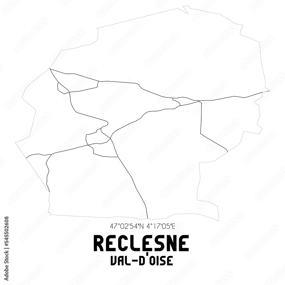RECLESNE Val-d'Oise. Minimalistic street map with black and white lines.