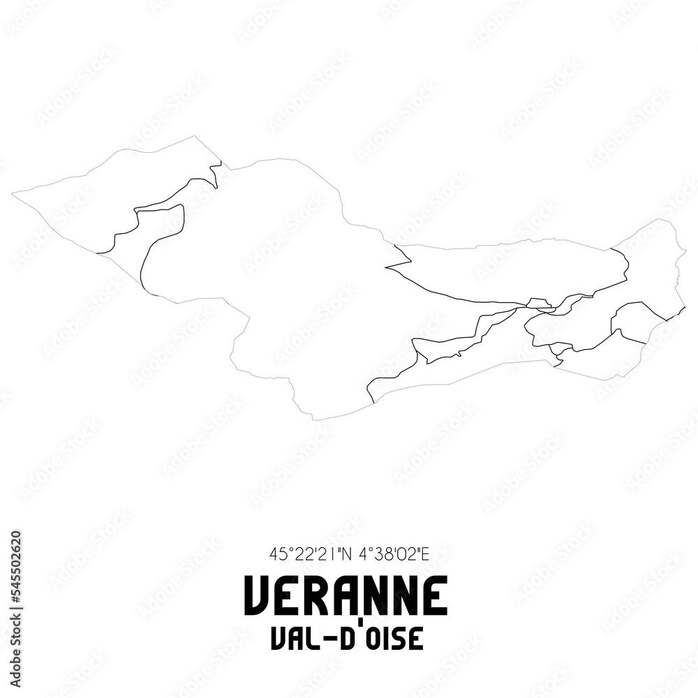 VERANNE Val-d'Oise. Minimalistic street map with black and white lines.