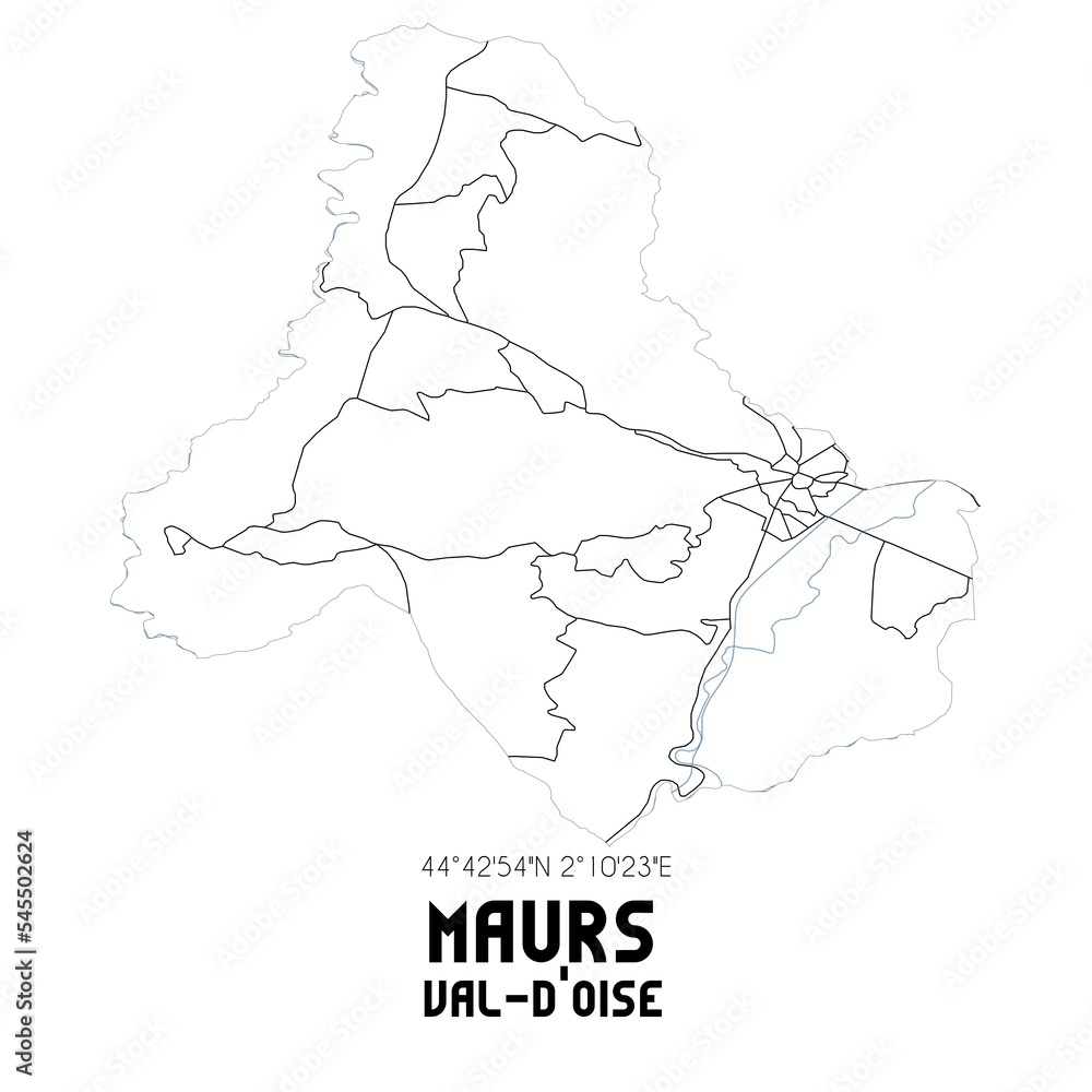 MAURS Val-d'Oise. Minimalistic street map with black and white lines.