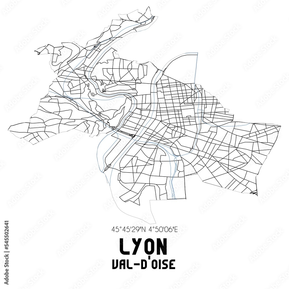 LYON Val-d'Oise. Minimalistic street map with black and white lines.